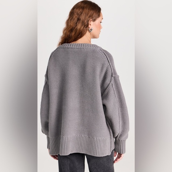 Free People Alli V Neck Knit Sweater Grey XS Oversized - Picture 2 of 9